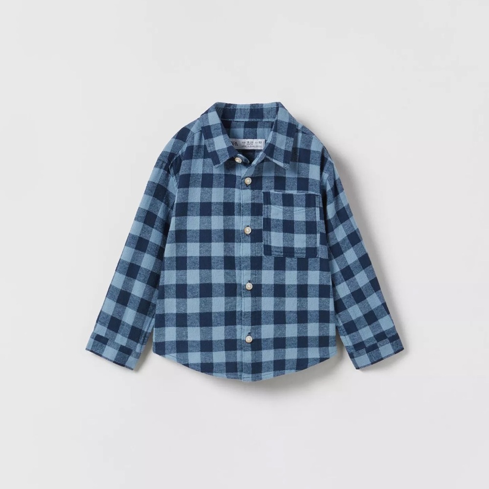 Zara Kids Navy and Light Blue Plaid Shirt